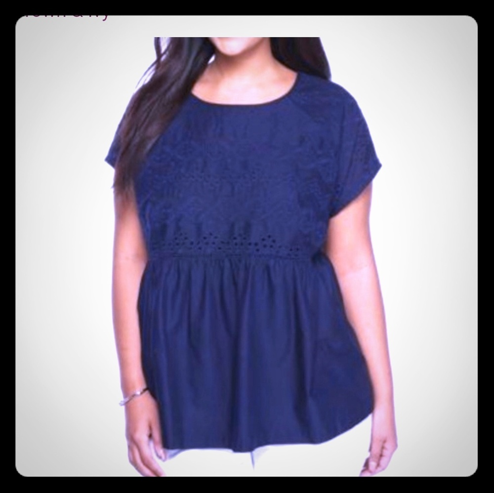 Crown & Ivy bavy blue babydoll eyelet top size 2